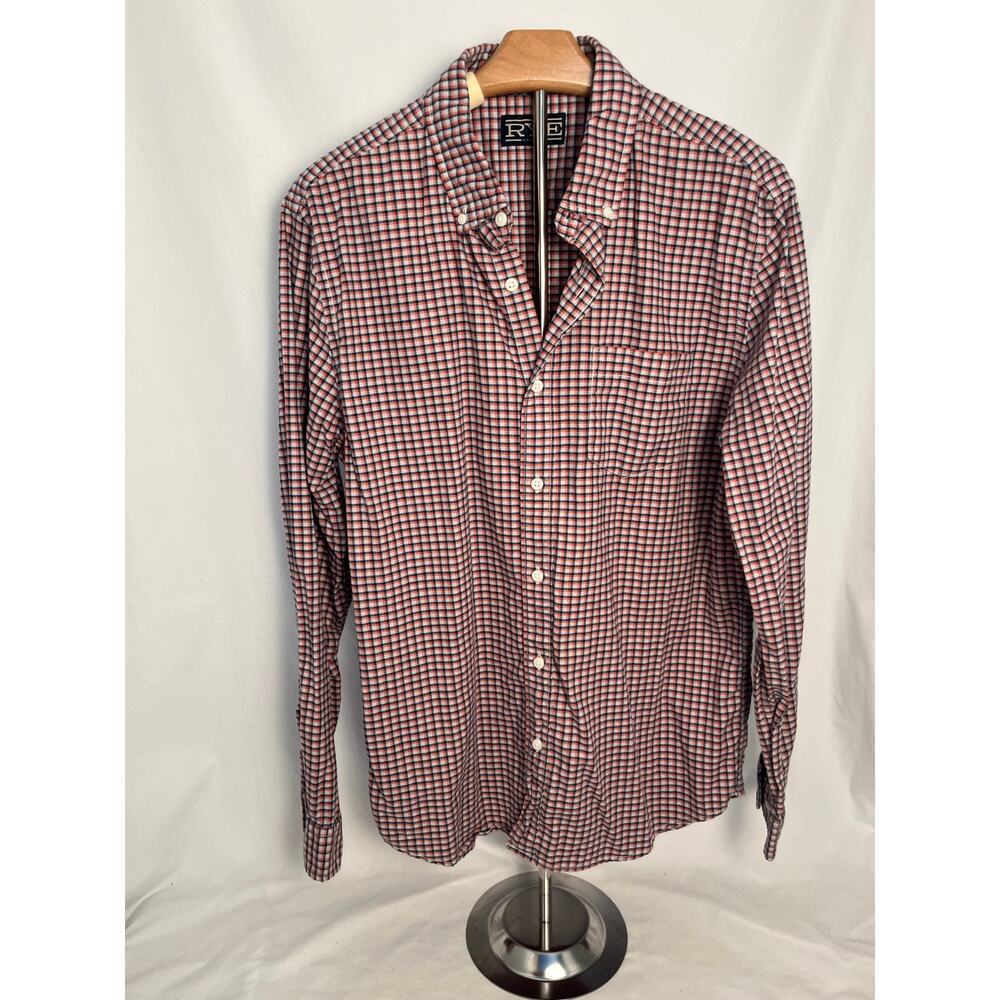 Rye by Hawker Rye Button Down Shirt Large Slim Fit Orange Blue Plaid